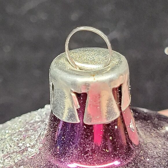 Pink Indent Finial Glass Christmas Tree Ornament Reflector Glitter Vtg Retro MCM - Picture 3 of 8